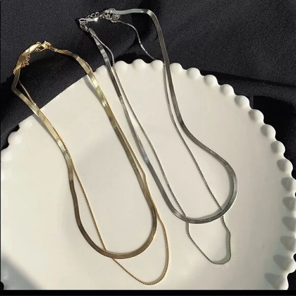 #21 NEW Silver Plated Herringbone Snake Box Chain Necklace Set - Picture 5 of 8